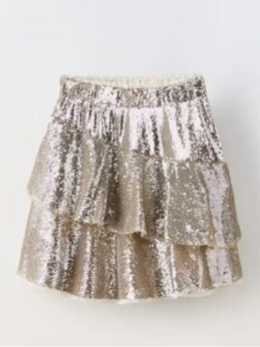 NWT Zara Silver Sequin Tiered Mini Skirt